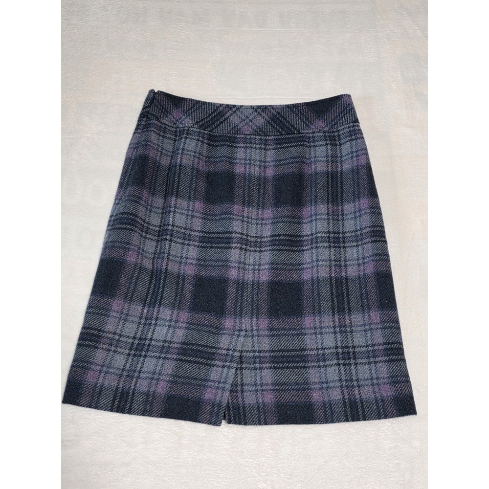 L.L. Bean Vintage Wool Plaid Skirt Grey Purple A-Line Knee Length Size 6 264378